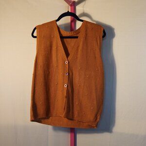 Light Knit Button Down Sweater Vest Size Medium - Burnt Orange